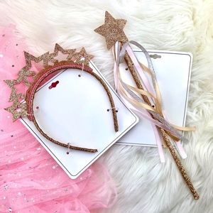 Princess Headband & Matching Wand / Gold Glitter